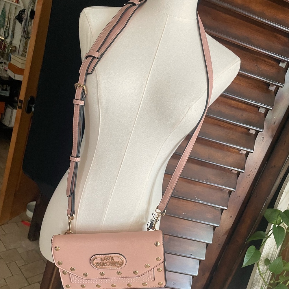 Love Moschino Pink Studded Crossbody Bag Vegan Leather Slight As Is - Picture 4 of 12